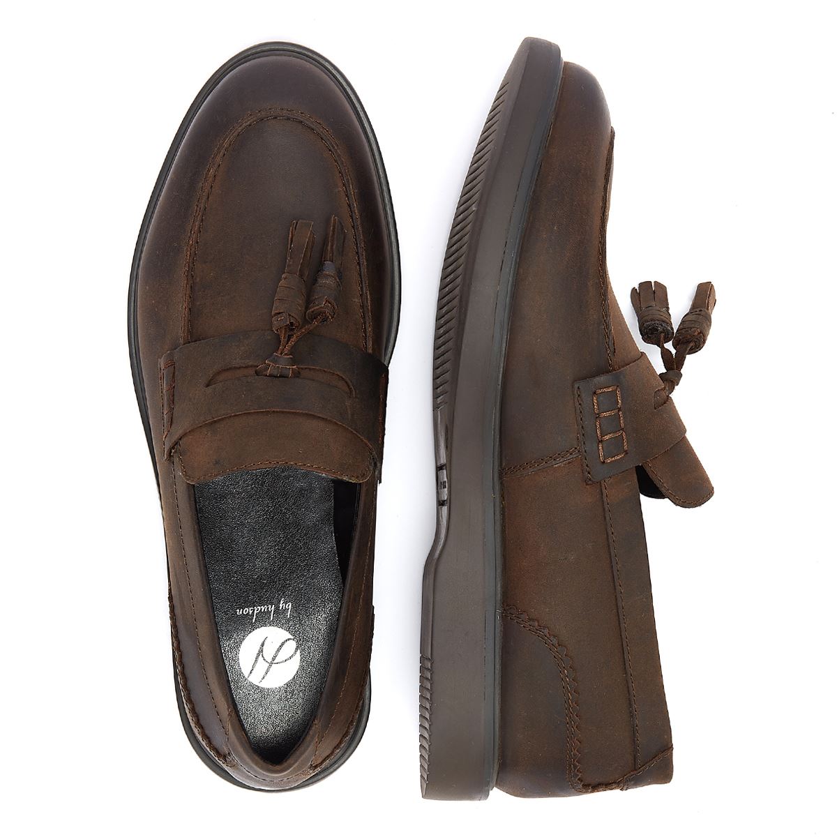 Hudson Cato Loafer Verrücktes Leder Herren Braune Slipper