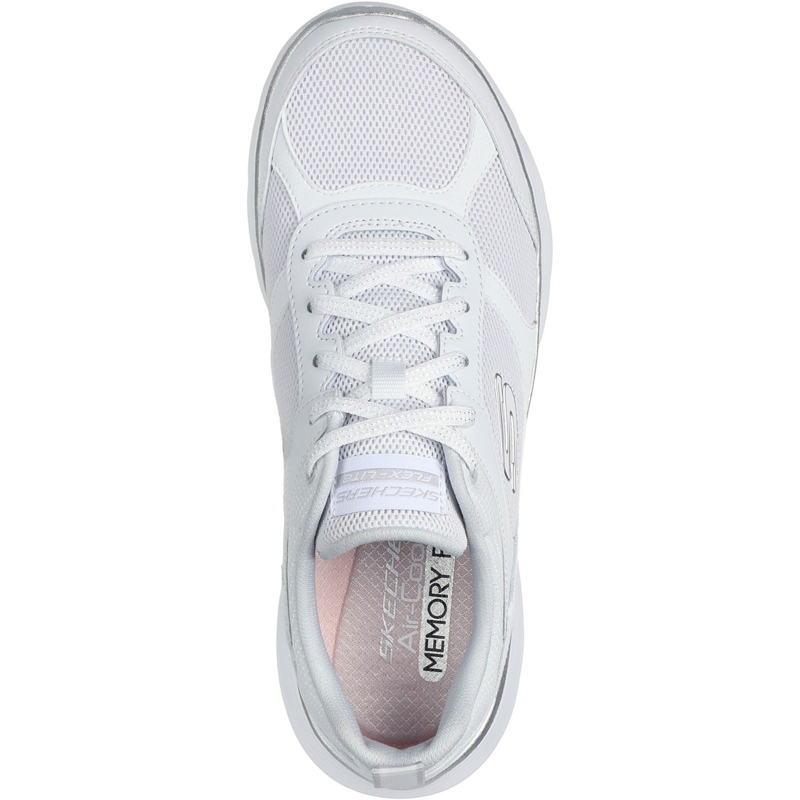 Skechers Flex Appeal 5.0 Fresh Touch Leder Damen Sneaker In Weiß/Silber
