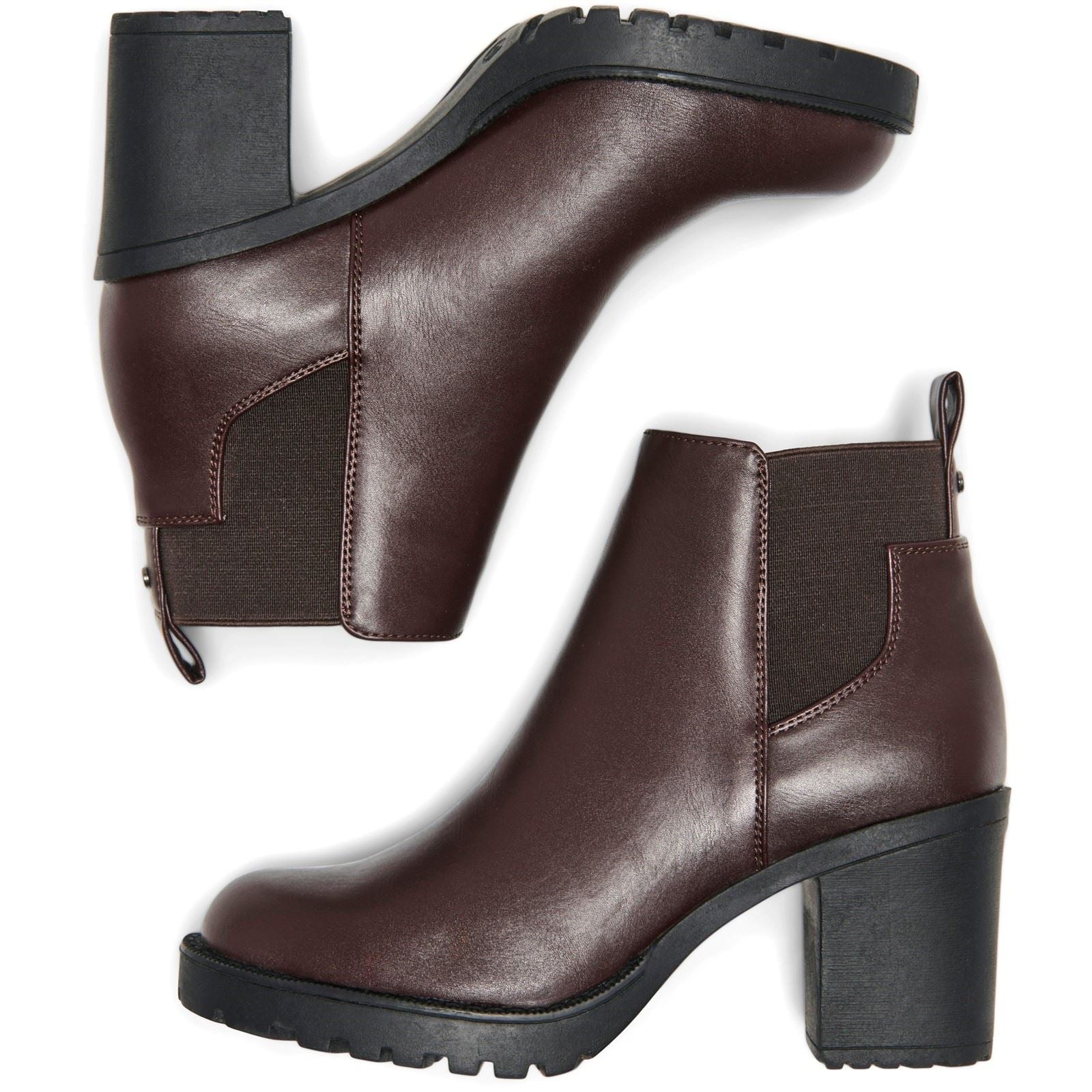 ONLY Barbara Polyurethan Damen Schokoladenbraune Blockabsatz Chelsea-Stiefel