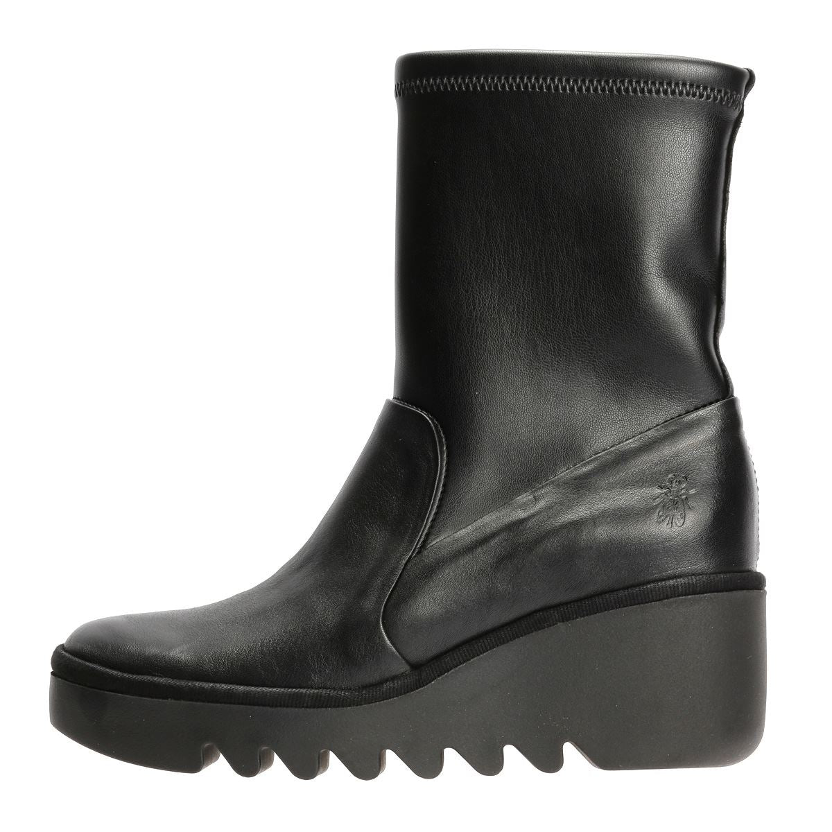 Fly London Boik Wedge Stretch Leder Damen Schwarze Stiefel
