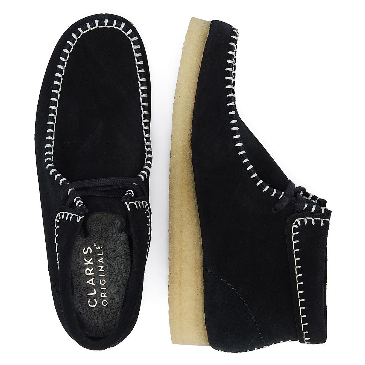 Clarks Originals Wallabee Stitch Wildleder-Damenschuhe In Schwarz Übersetzen.