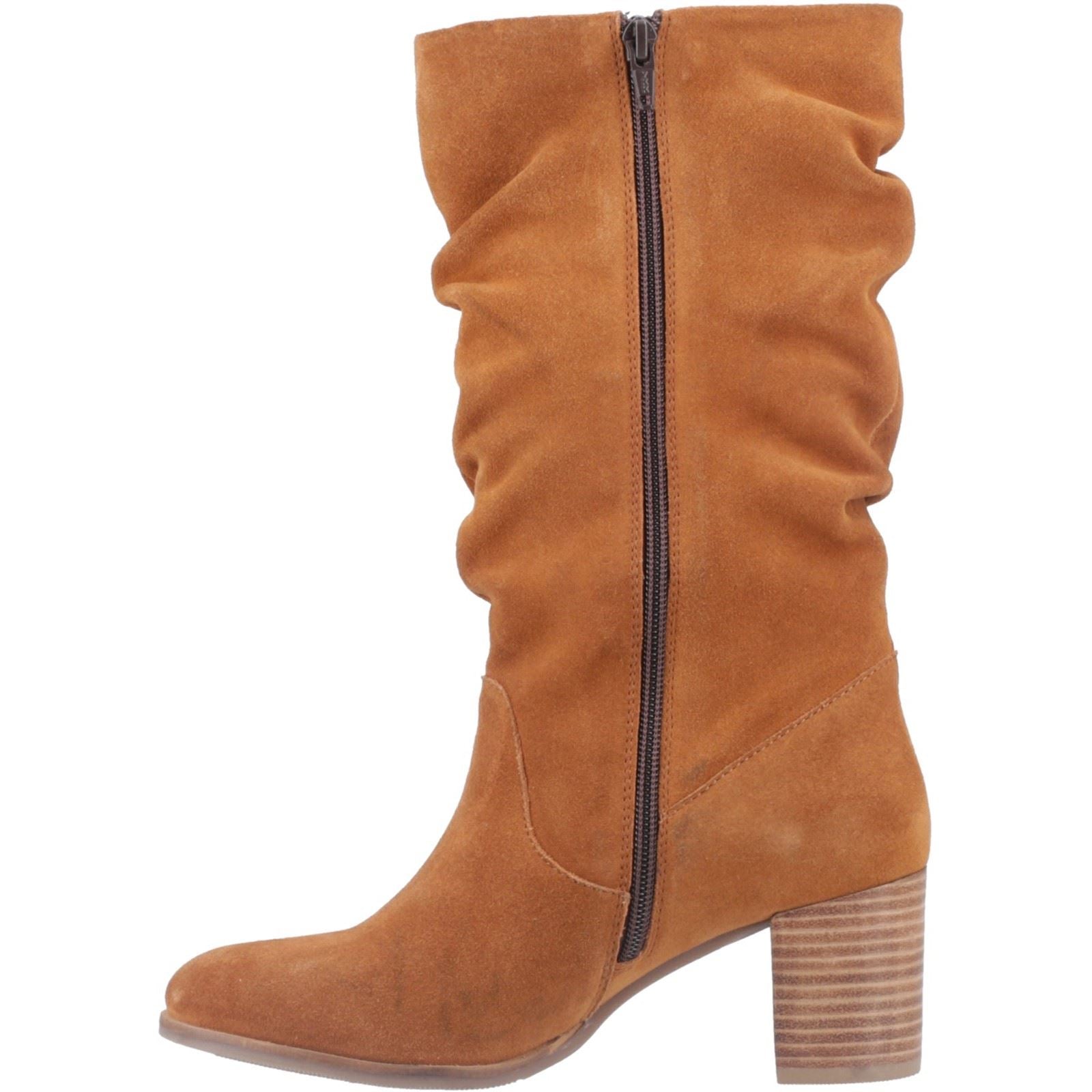 Hush Puppies Cosima Damen Stiefel in kniehoher Wildlederoptik mit Absatz in Tan