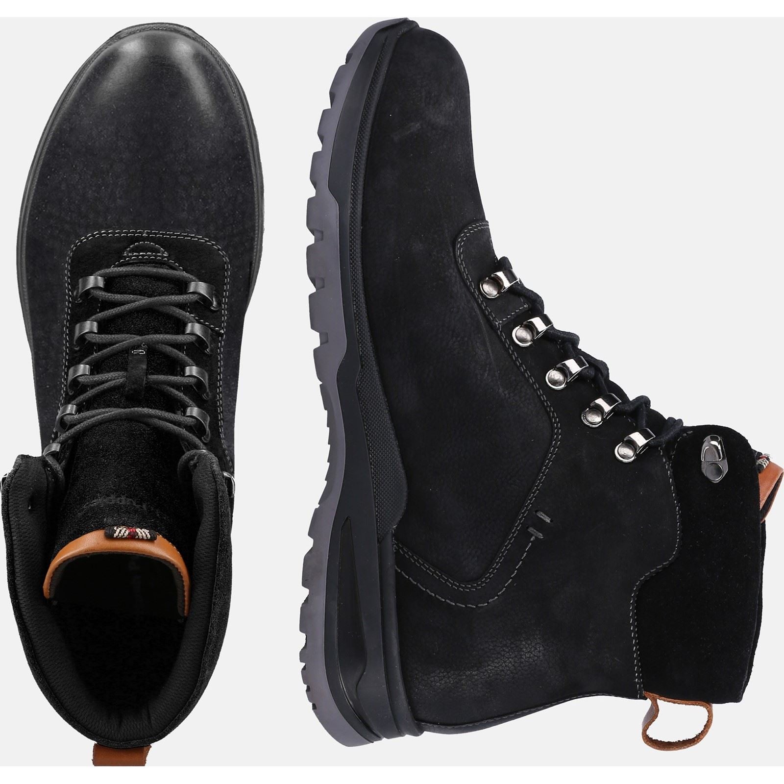 Hush Puppies Paul Leder Herren Schwarze Nubukstiefel