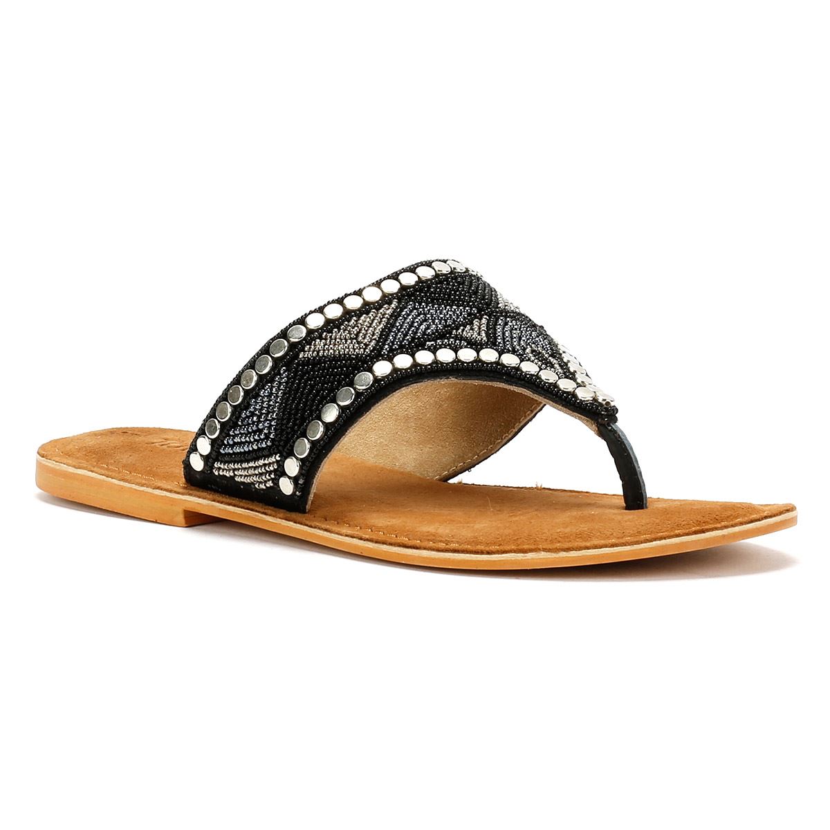 Tower London Wide Vamp Toepost Damen Schwarze Farbe Sandalen