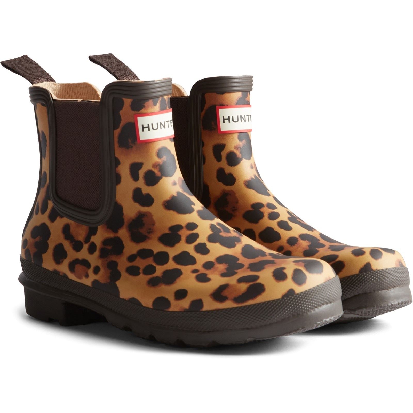 Hunter Original Chelsea Damen Leopardmuster/Schokoladenbraune Gummistiefel