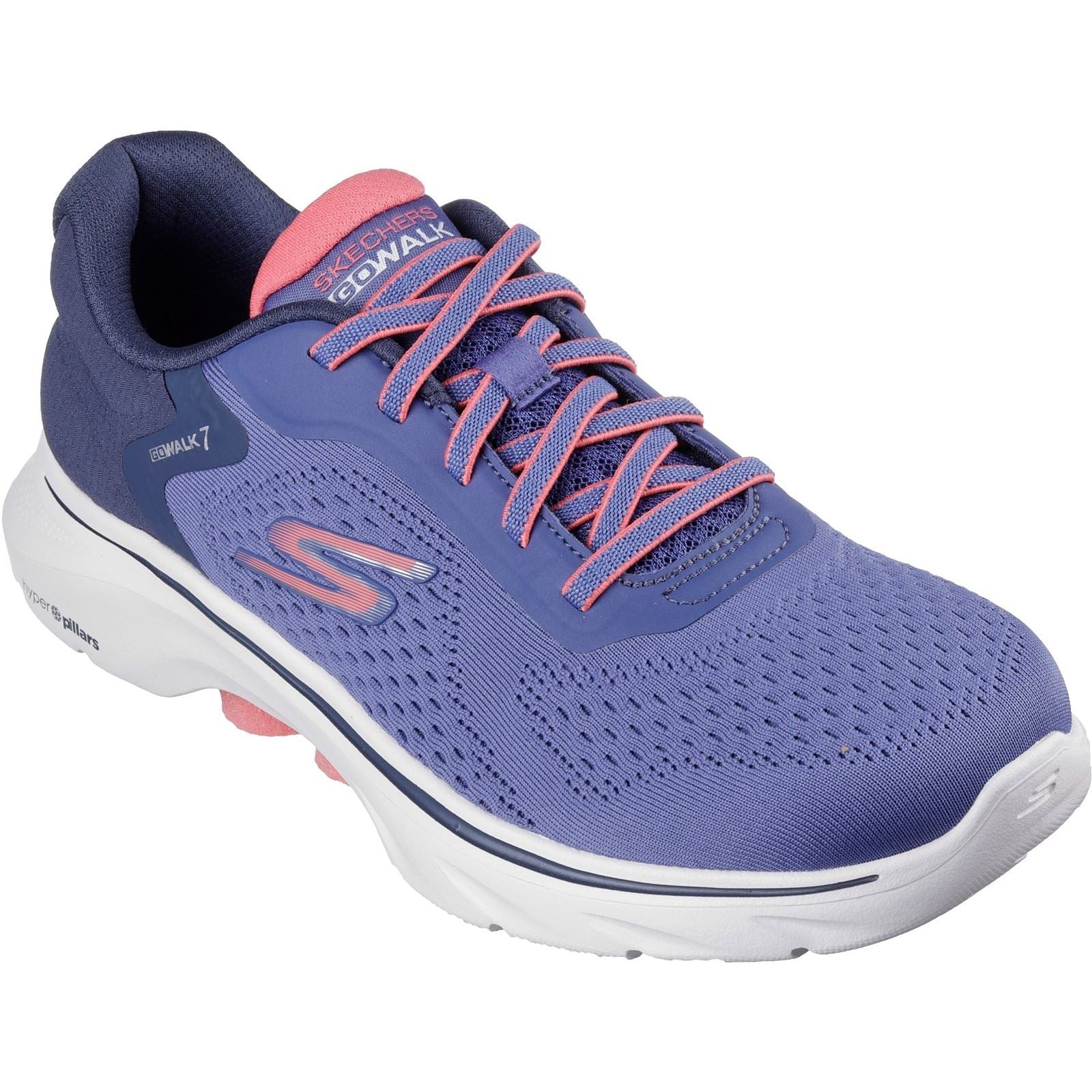Skechers GO WALK 7 - Cosmic Waves Synthetik-Damensneaker In Marineblau/Koralle