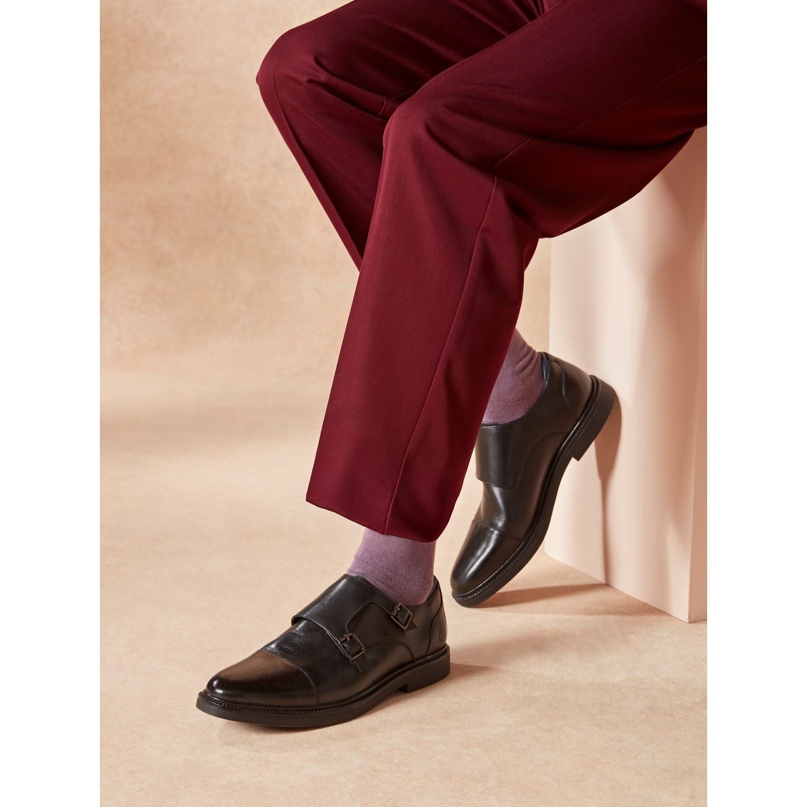 Hush Puppies Kane Herrenschuhe Aus Schwarzem Leder Mit Doppeltem Monk Riemen