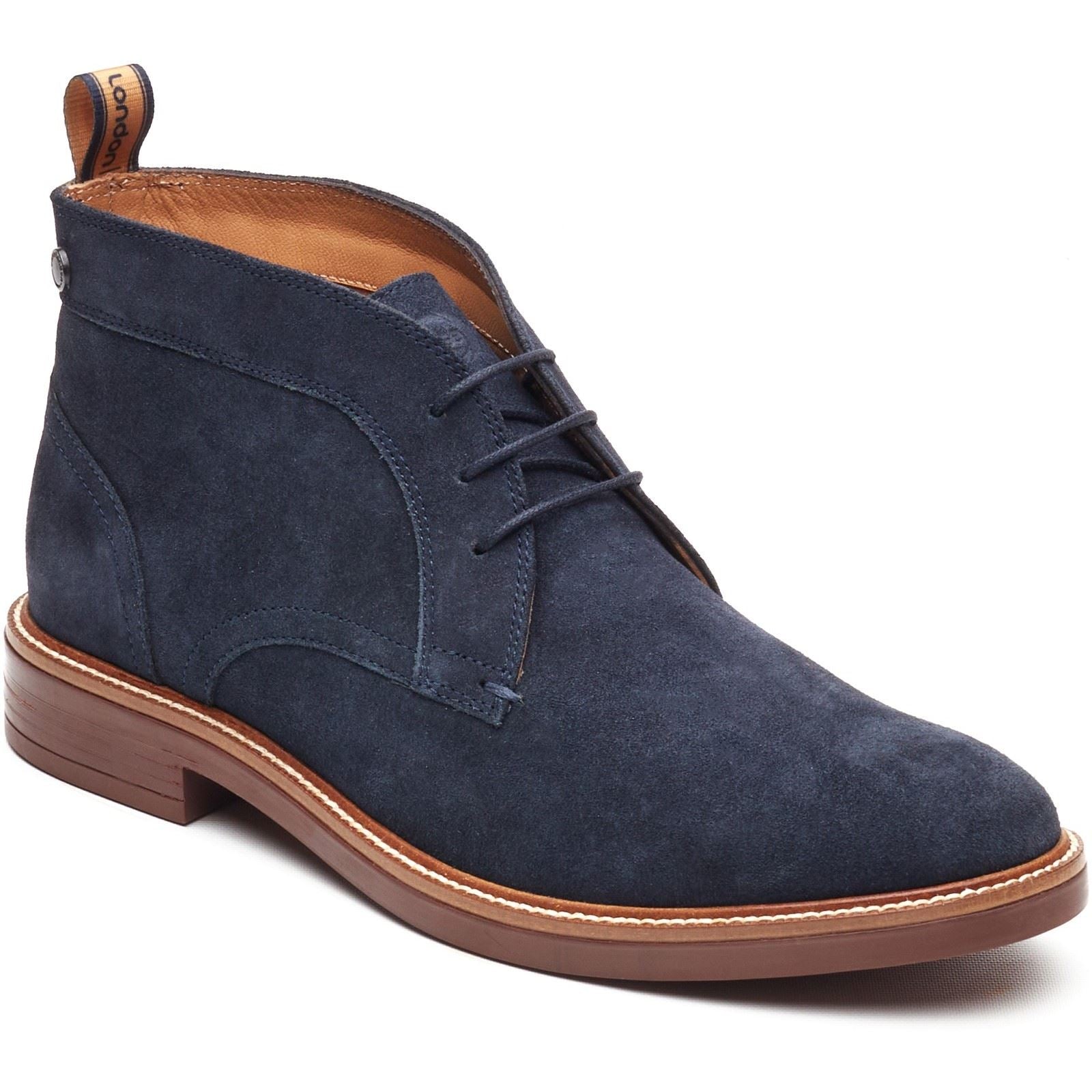 Base London Lincoln Chukka Leder Herren Marine Stiefel