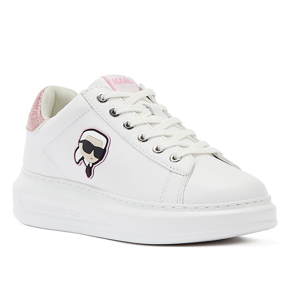 Karl Lagerfeld Kapri NFT Lo Lace Damenschuhe in Weiß/Pink.