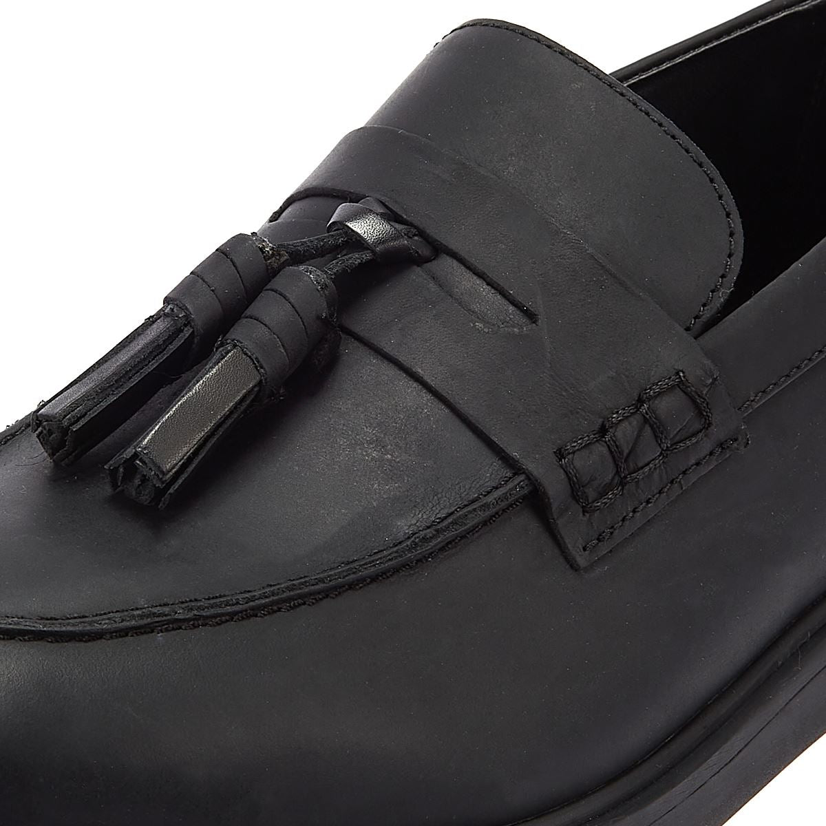 Hudson Cato Loafer Verrücktes Leder Herrenschuhe Schwarze Slipper