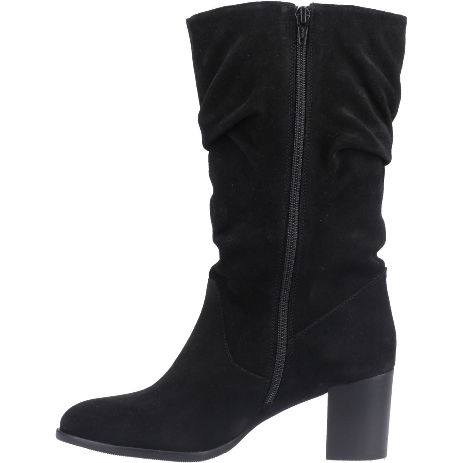 Hush Puppies Cosima Wildleder Damen Schwarze Wildleder Kniehohe Stiefel mit Absatz