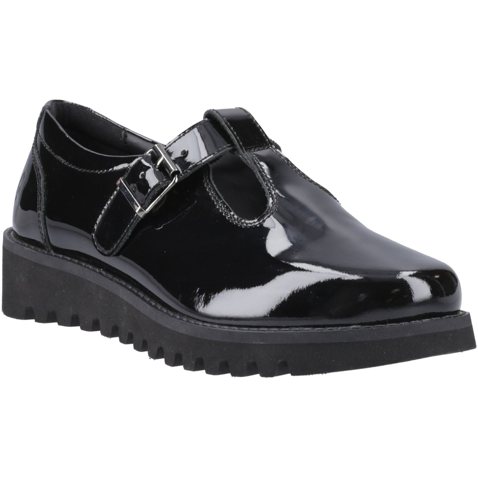 Hush Puppies Florrie T-Bar Mädchenschuhe Aus Schwarzem Leder