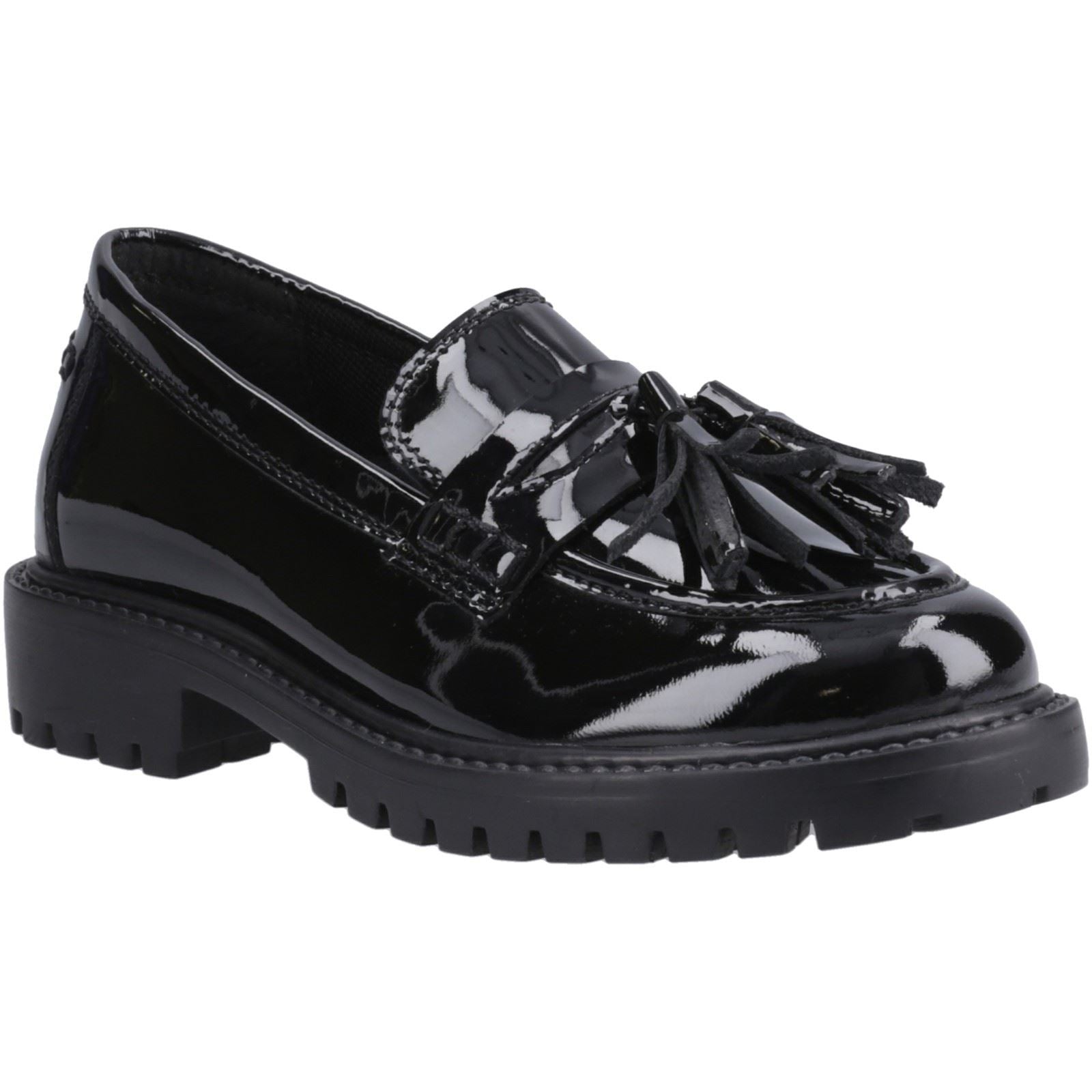 Hush Puppies Abigail Patent Senior Mädchenschwarze Slipper Aus Leder