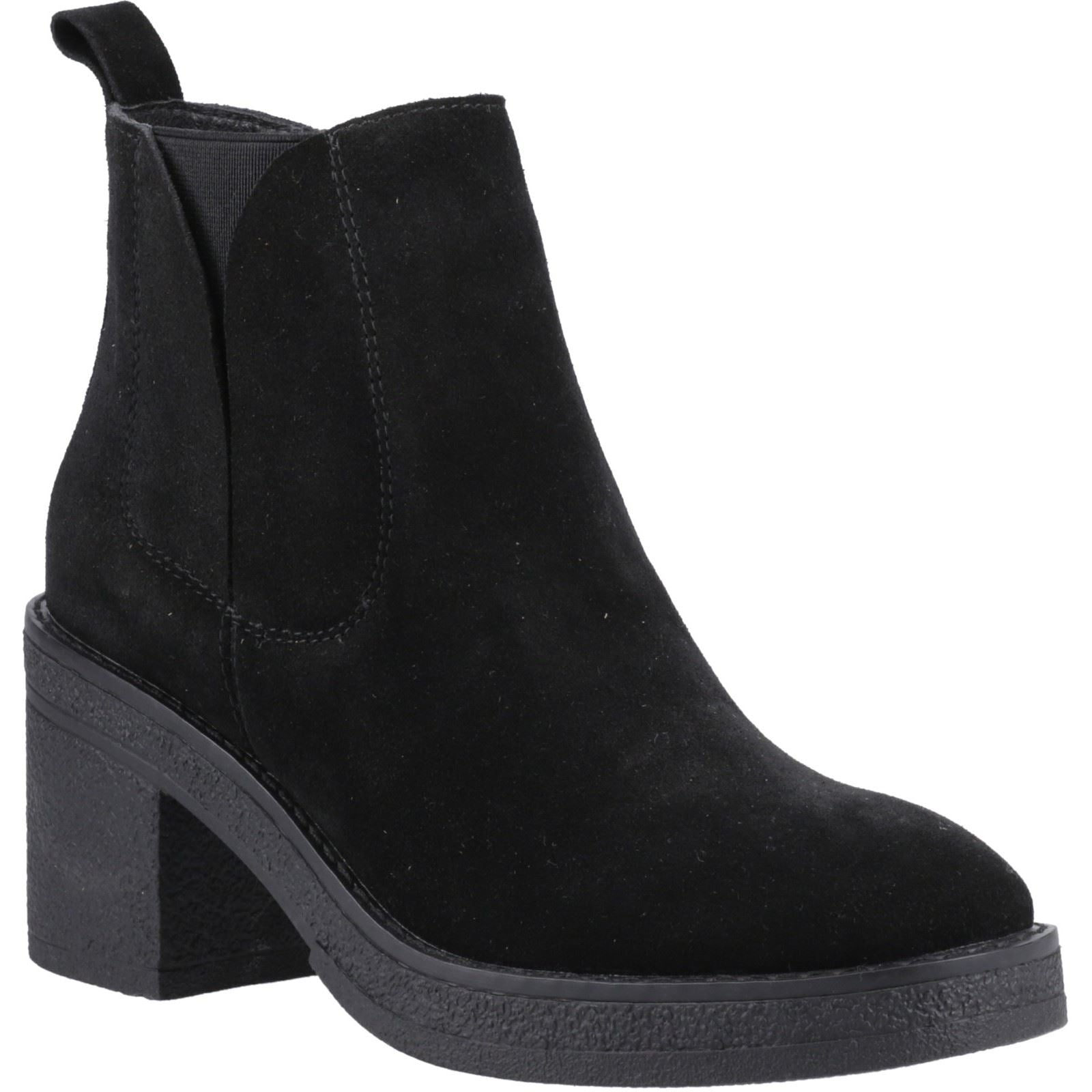 Hush Puppies Felicia Damen Chelsea Stiefeletten mit hohem Absatz in Schwarz aus Wildleder
