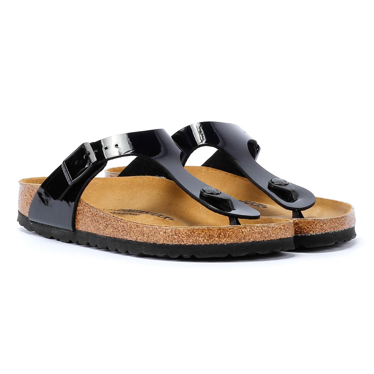 Birkenstock Gizeh Damen-Sandaletten Aus Schwarzem Lackleder