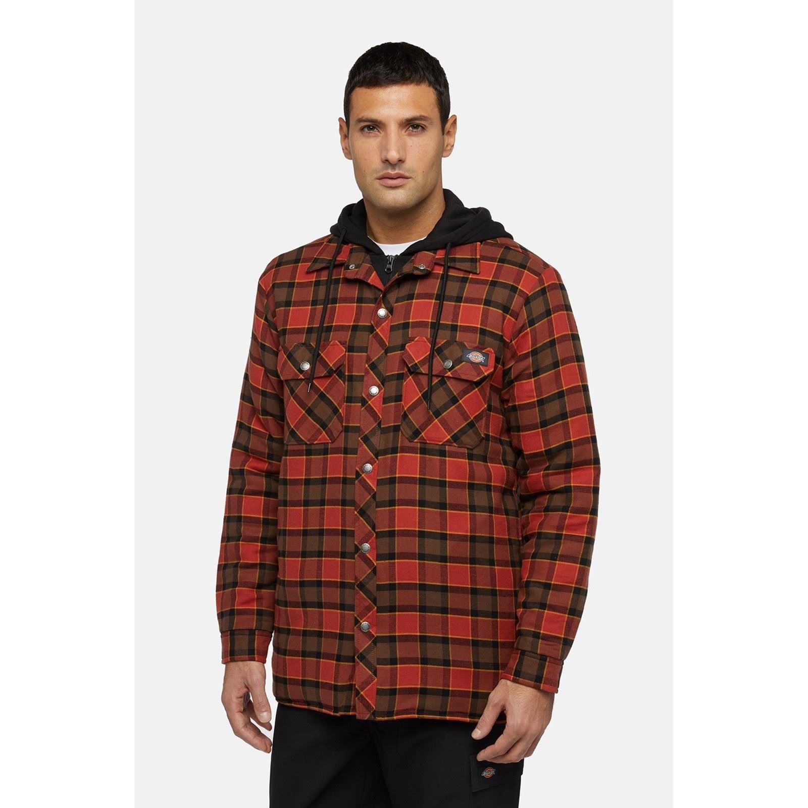 Dickies Fleece Hooded Flannel Shirt Herren Rotes Hemdjacke