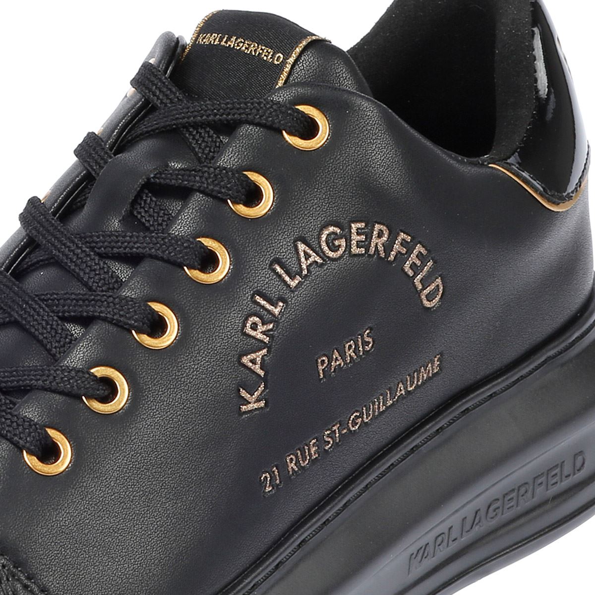 Karl Lagerfeld Kapri Metal Maison Glitter Leder Damen Schwarze Turnschuhe