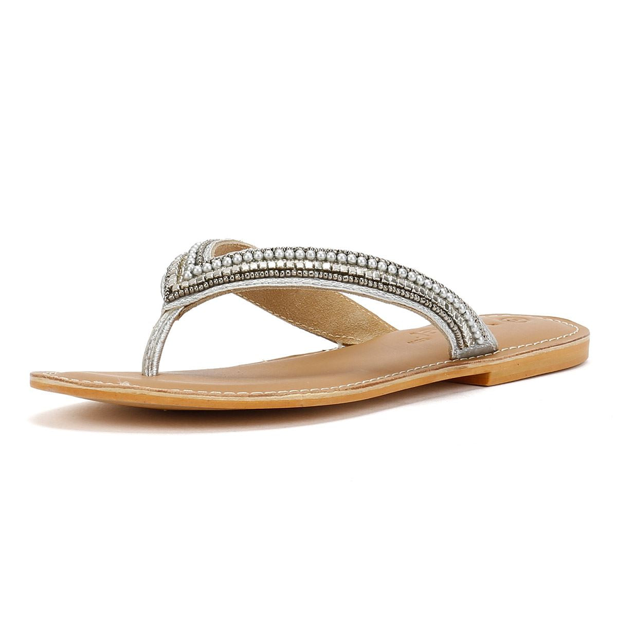 Tower London Metallic Bead Thong Damen Silber Sandalen