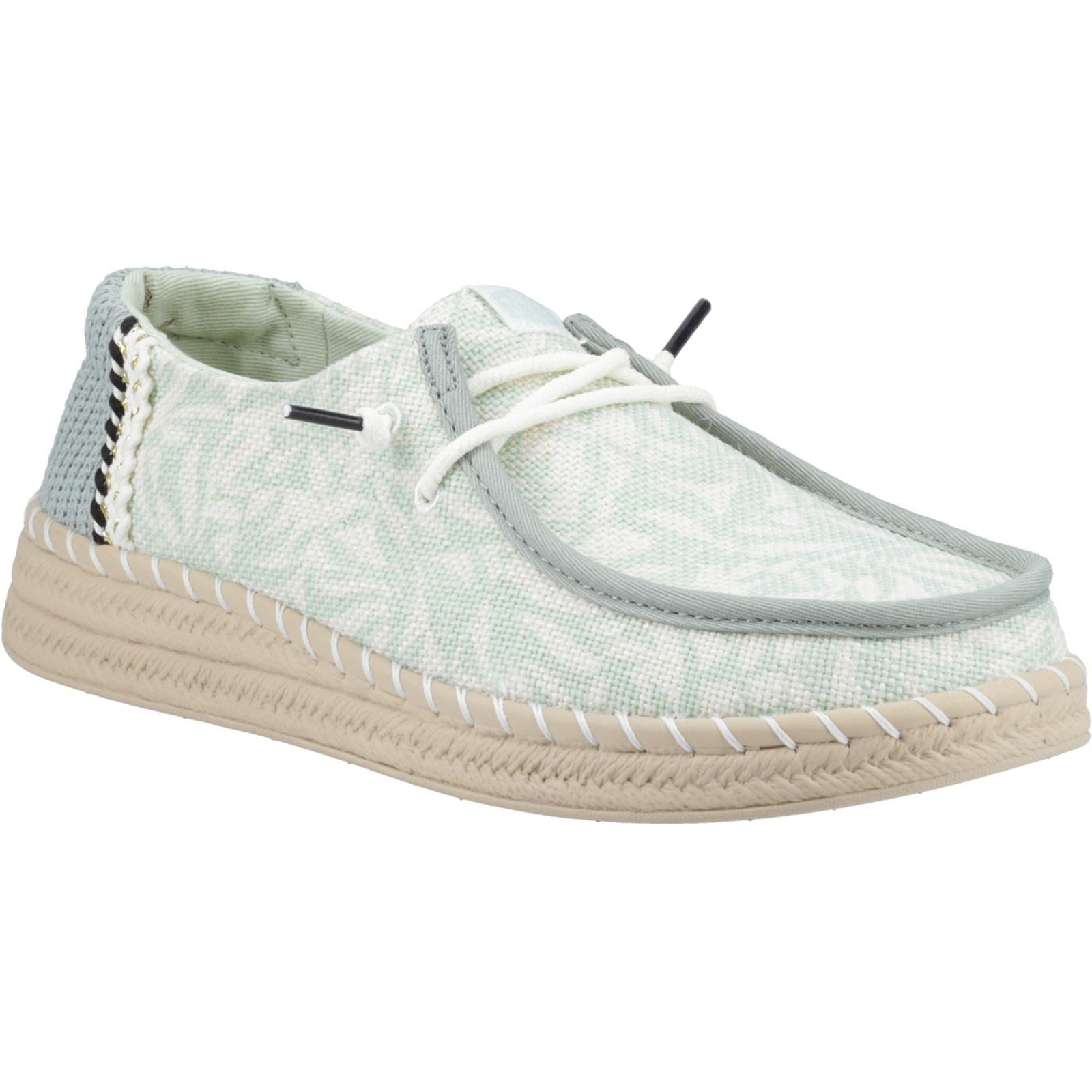 HEYDUDE Wendy Espadrille Retro Palm Damen Espadrilles In Celadon Grün/Weiß Aus Baumwollmischung