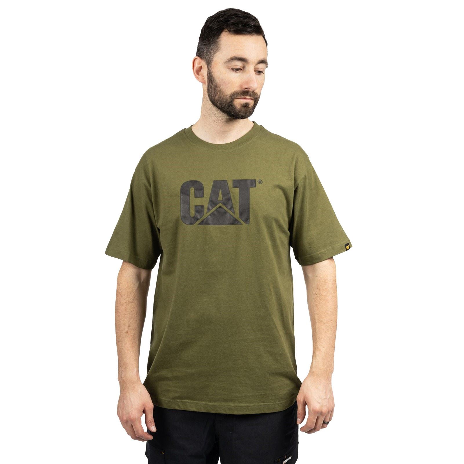 Caterpillar Trademark Logo Baumwoll Herren Grüne Kurzarm T-Shirts