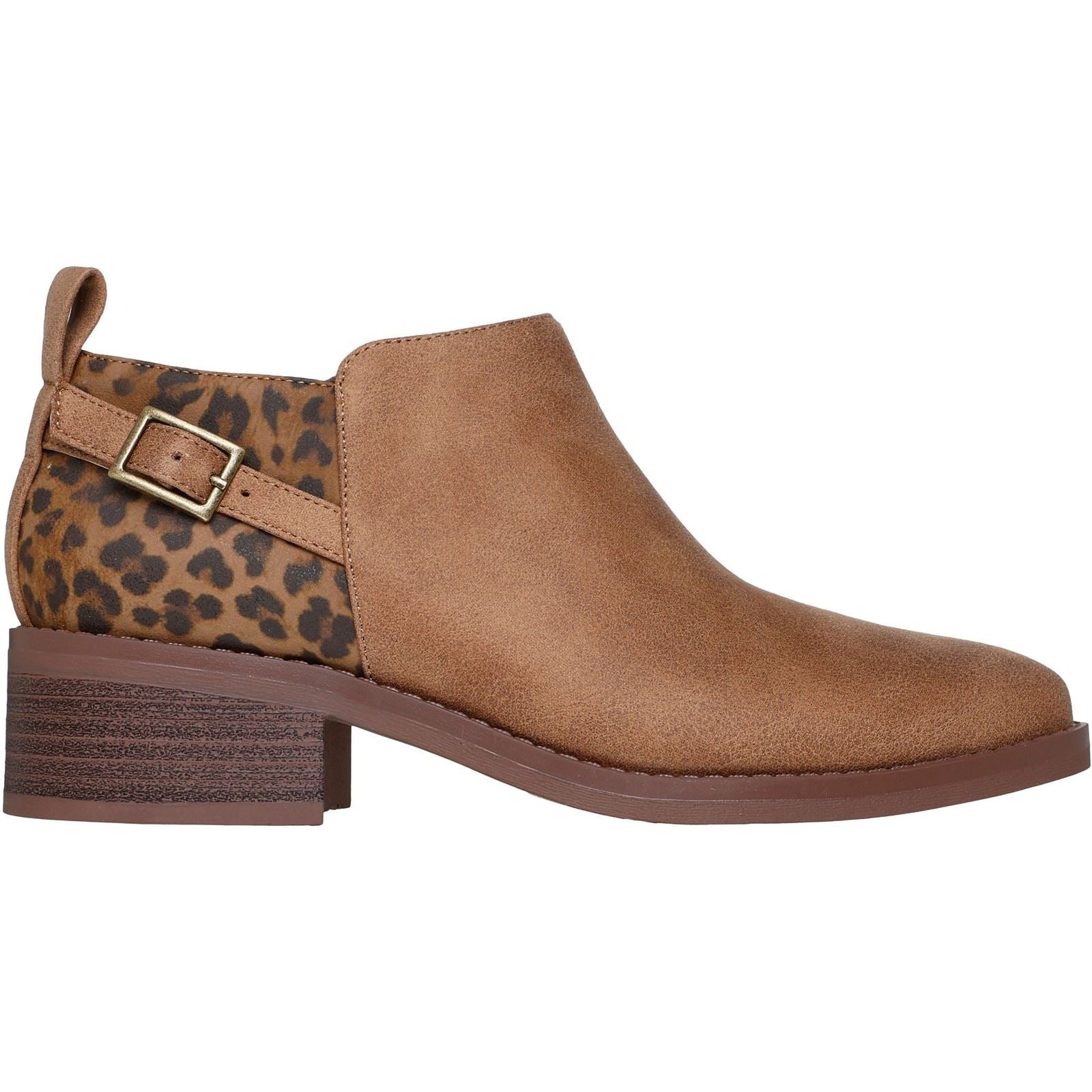 Skechers BOBS Wander Luxe Textil Damen Kastanienfarbene Absatz-Stiefeletten