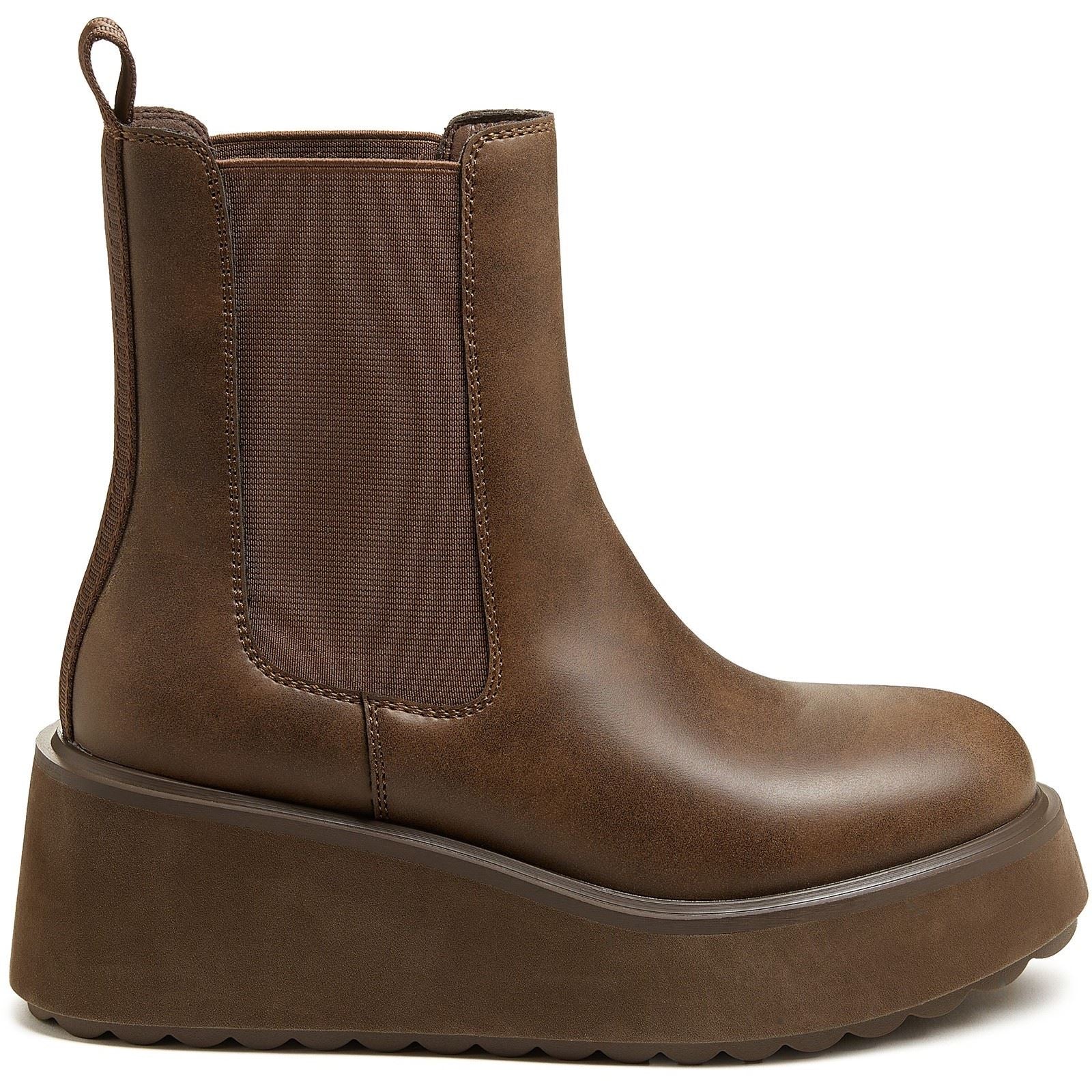 Rocket Dog Heyday Damen Flache Chelsea Stiefel aus dunkelbraunem Polyurethan