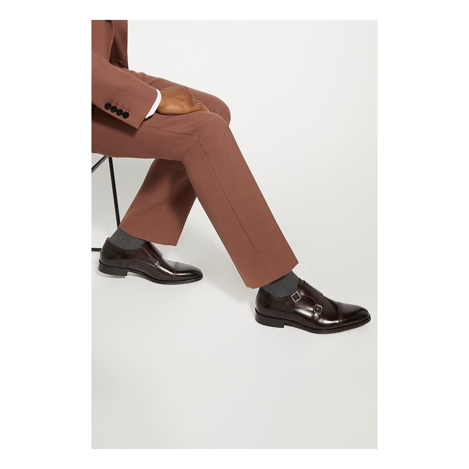Dune Saloon Herrenschuhe Aus Braunem Leder Mit Doppel Monk Riemen