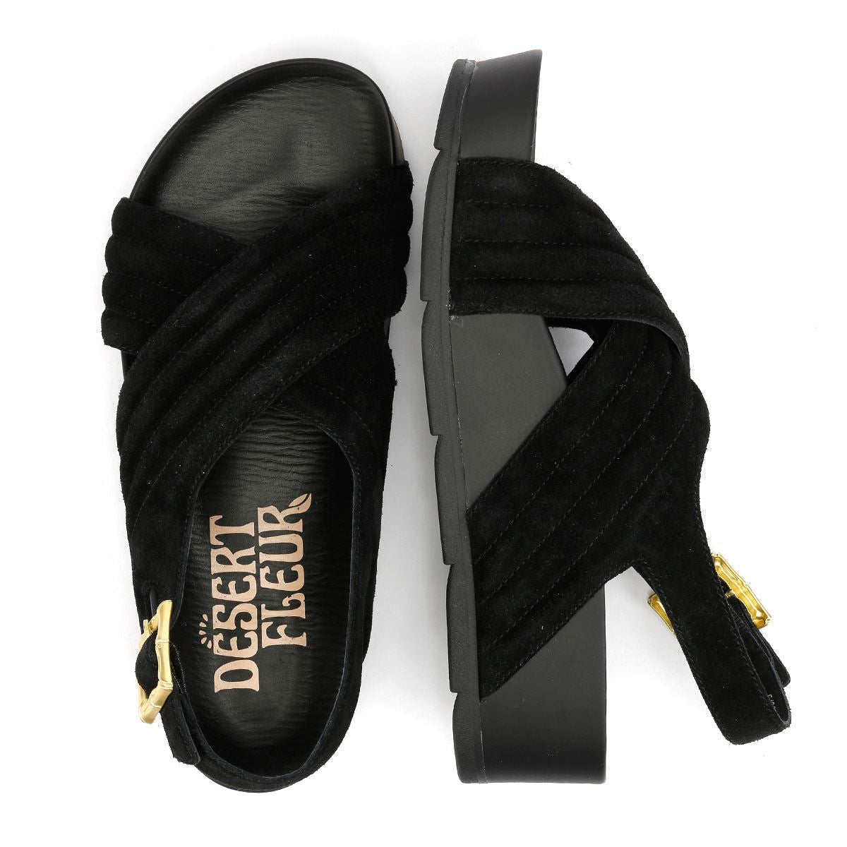 Desert Fleur Sparks Damen Sandalen Aus Schwarzem Wildleder