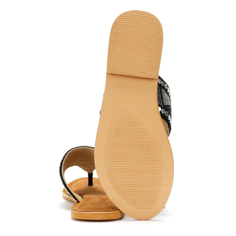 Tower London Wide Vamp Toepost Damen Schwarze Farbe Sandalen