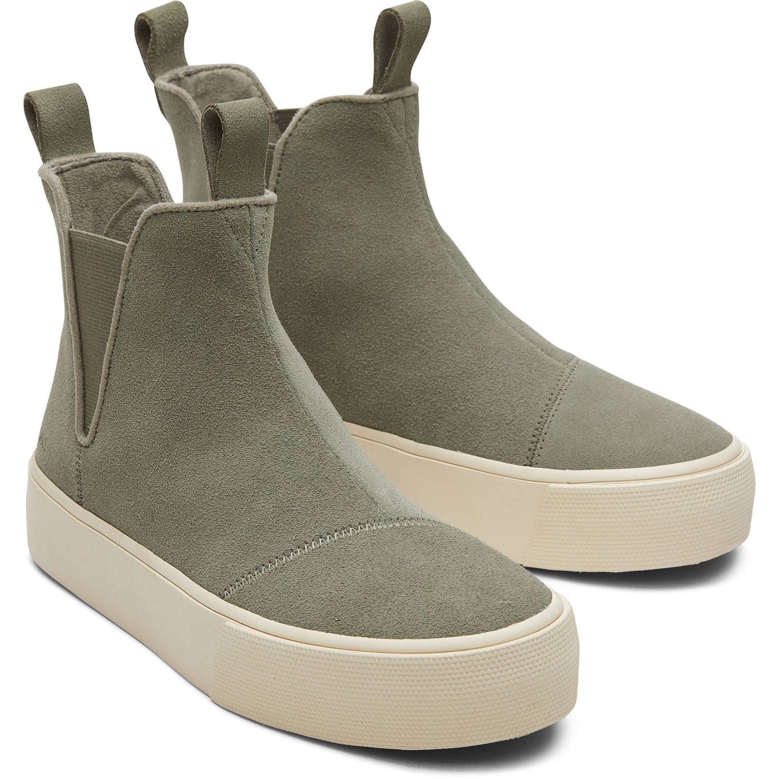 TOMS Fenix Platform Leder Damen Vetiver Grau Flache Chelsea Stiefel