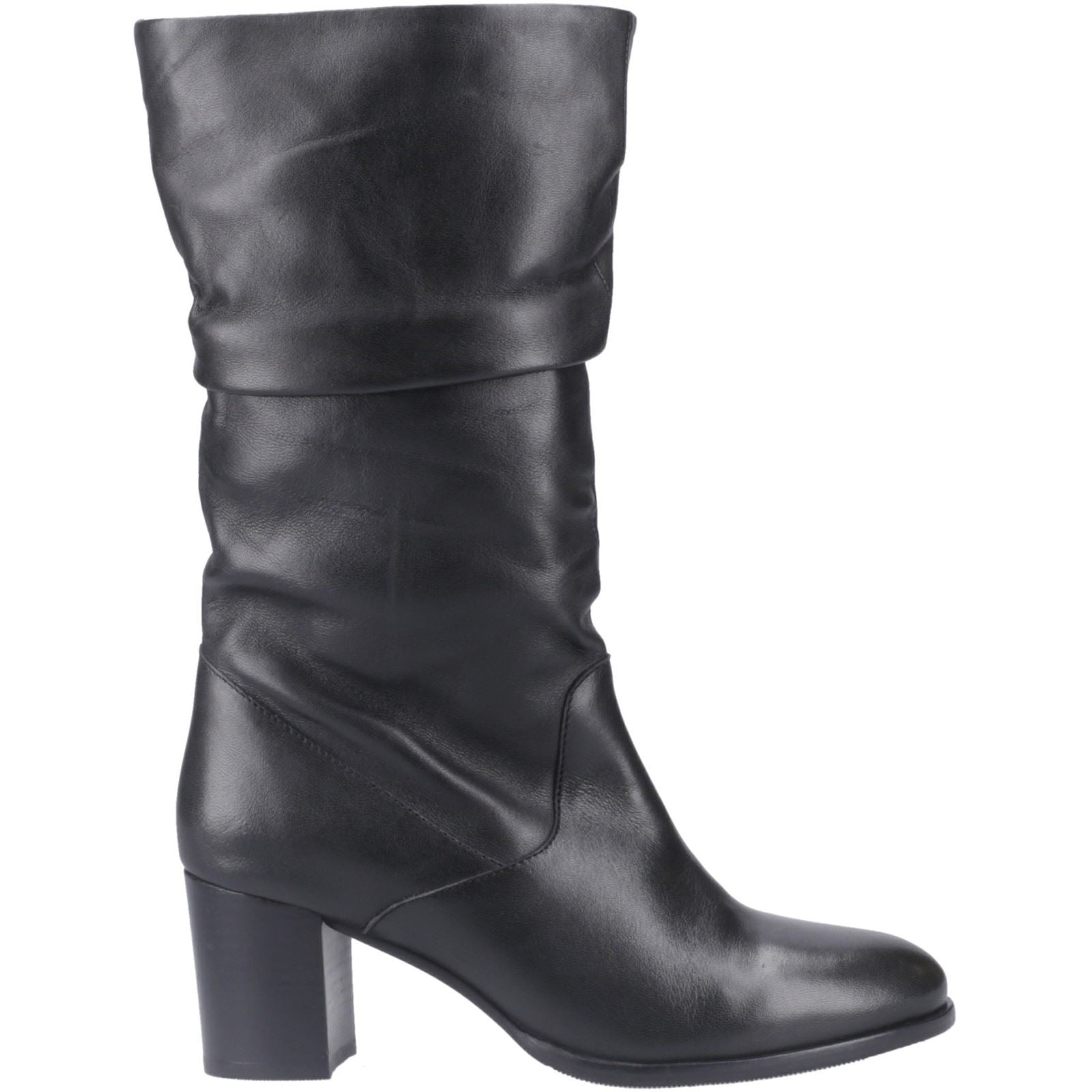 Hush Puppies Cosima Damen Stiefel aus schwarzem Leder mit hohem Absatz