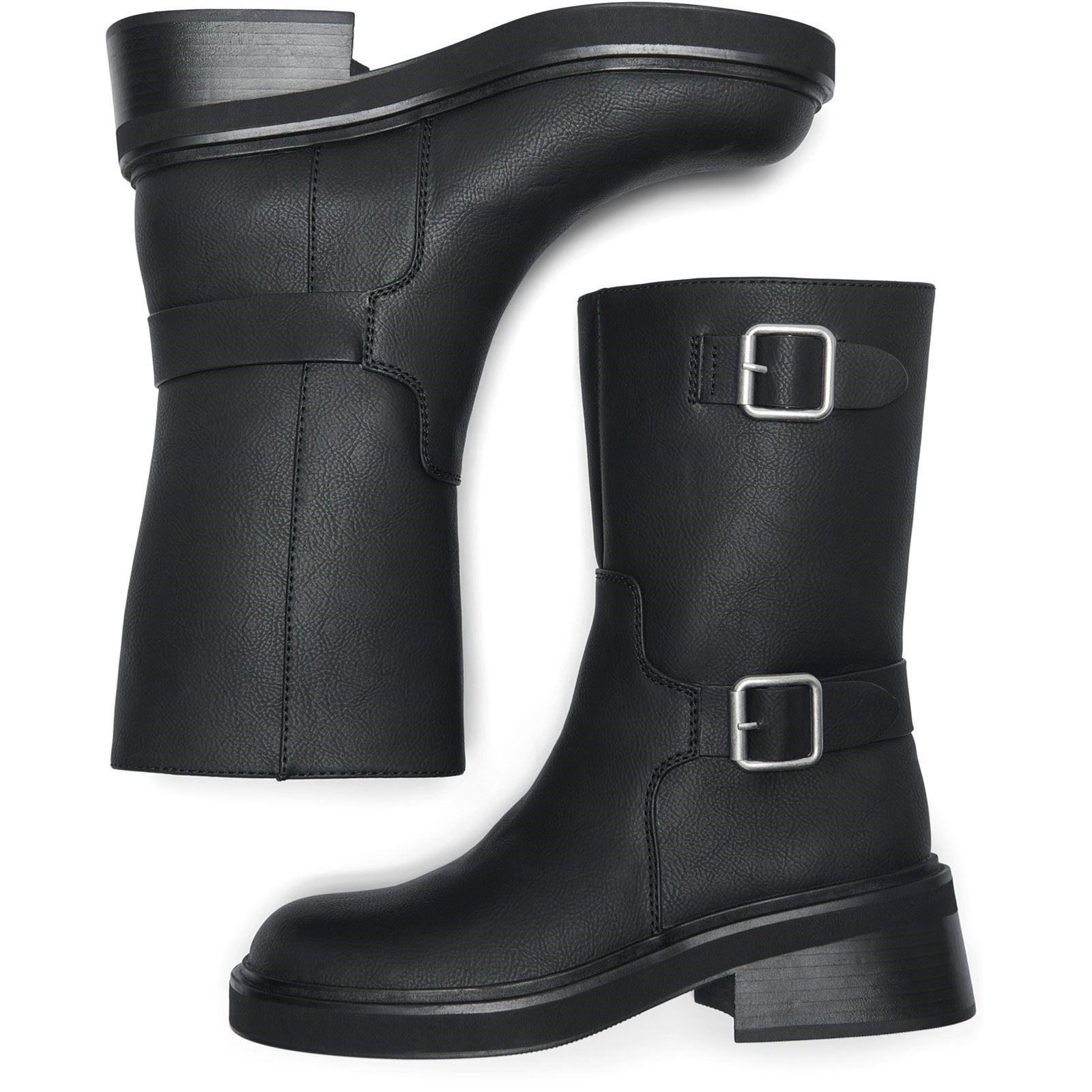ONLY BUTTER-2 Polyurethan Damen Schwarze Farbe Stiefeletten Mit Absatz Bis Zur Wade