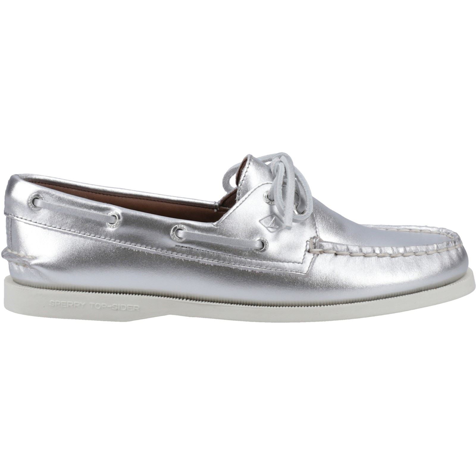 Sperry Authentic 2 Eye Damenbootsschuhe Aus Silbernem Leder