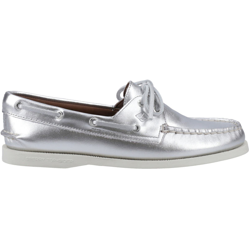 Sperry Authentic 2 Eye Damenbootsschuhe Aus Silbernem Leder