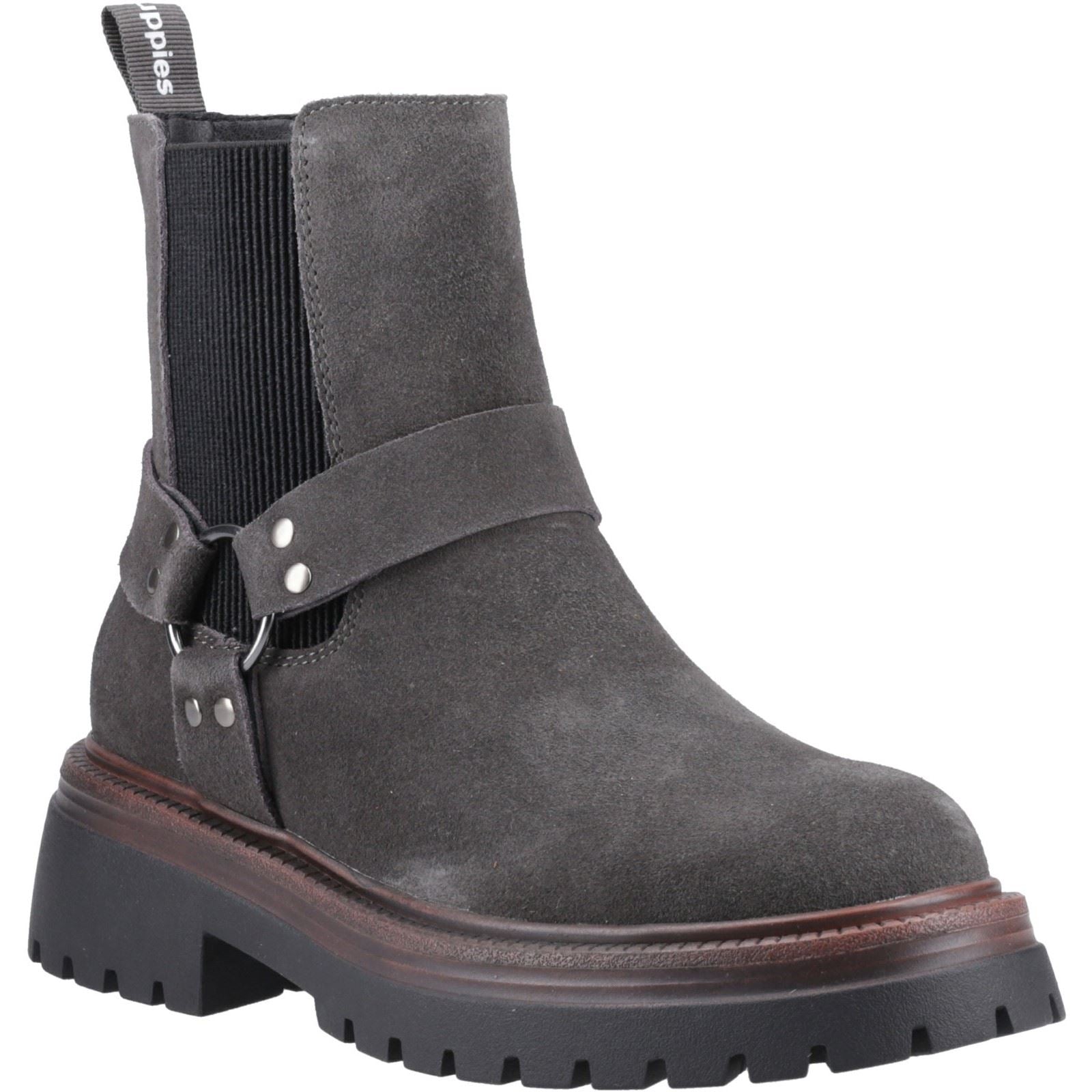 Hush Puppies Raye Damen Wildleder Flache Chelsea Stiefel in Anthrazit