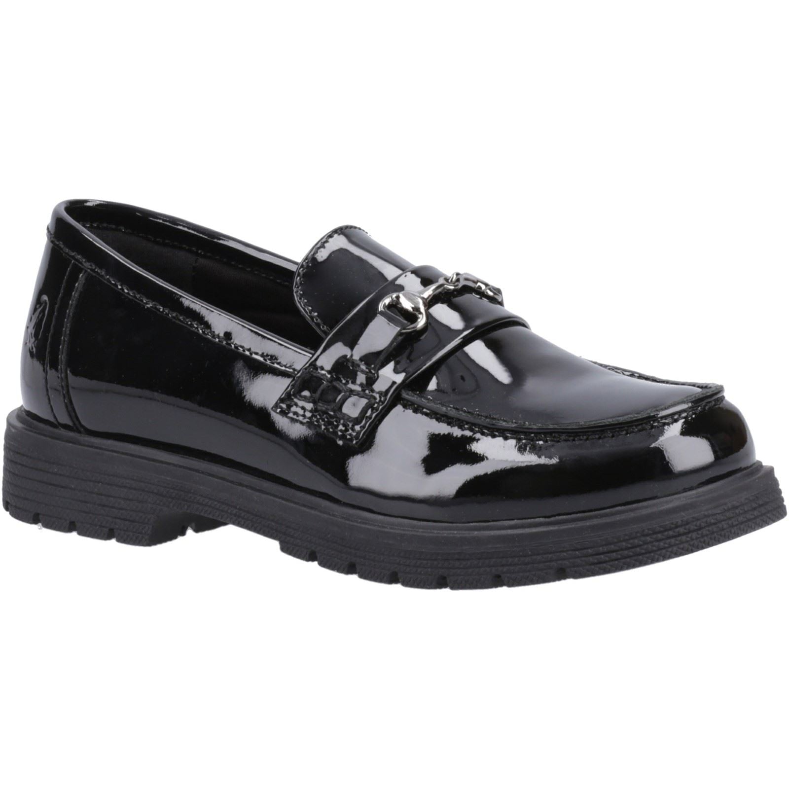 Hush Puppies Lydia Patent Senior Mädchenschwarze Slipper Aus Leder