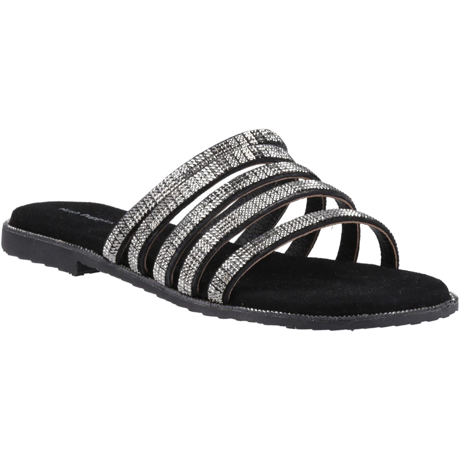 Hush Puppies Paris Slide Damen Sandalen Aus Schwarzem/Silbernem Wildleder