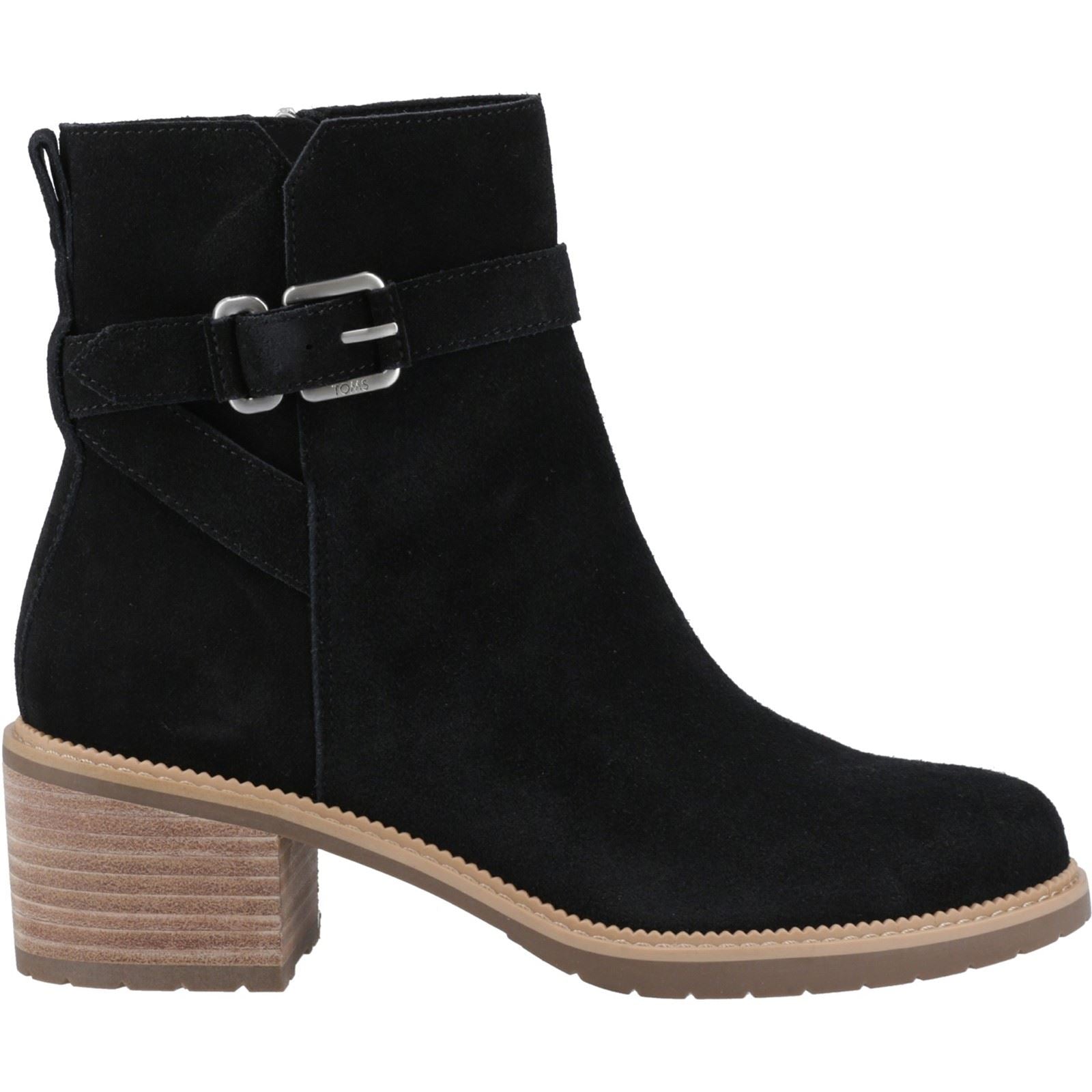 TOMS Hailey Buckle Leder Damen Schwarze Absatz Stiefeletten