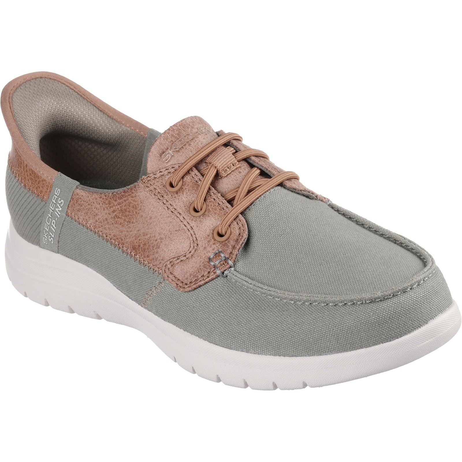Skechers On-the-GO Flex Palmilla Leinen/Kunstleder Damen Bootsschuhe In Olivgrün