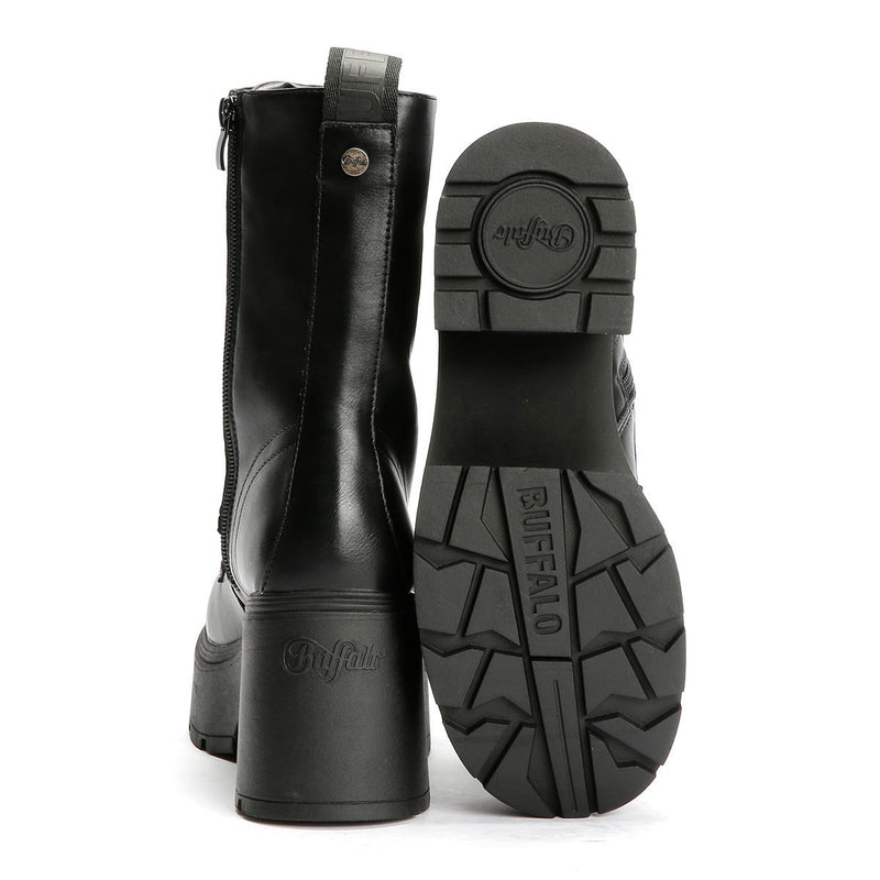 Buffalo Mila Lace Up Mid Damen Schwarze Stiefel