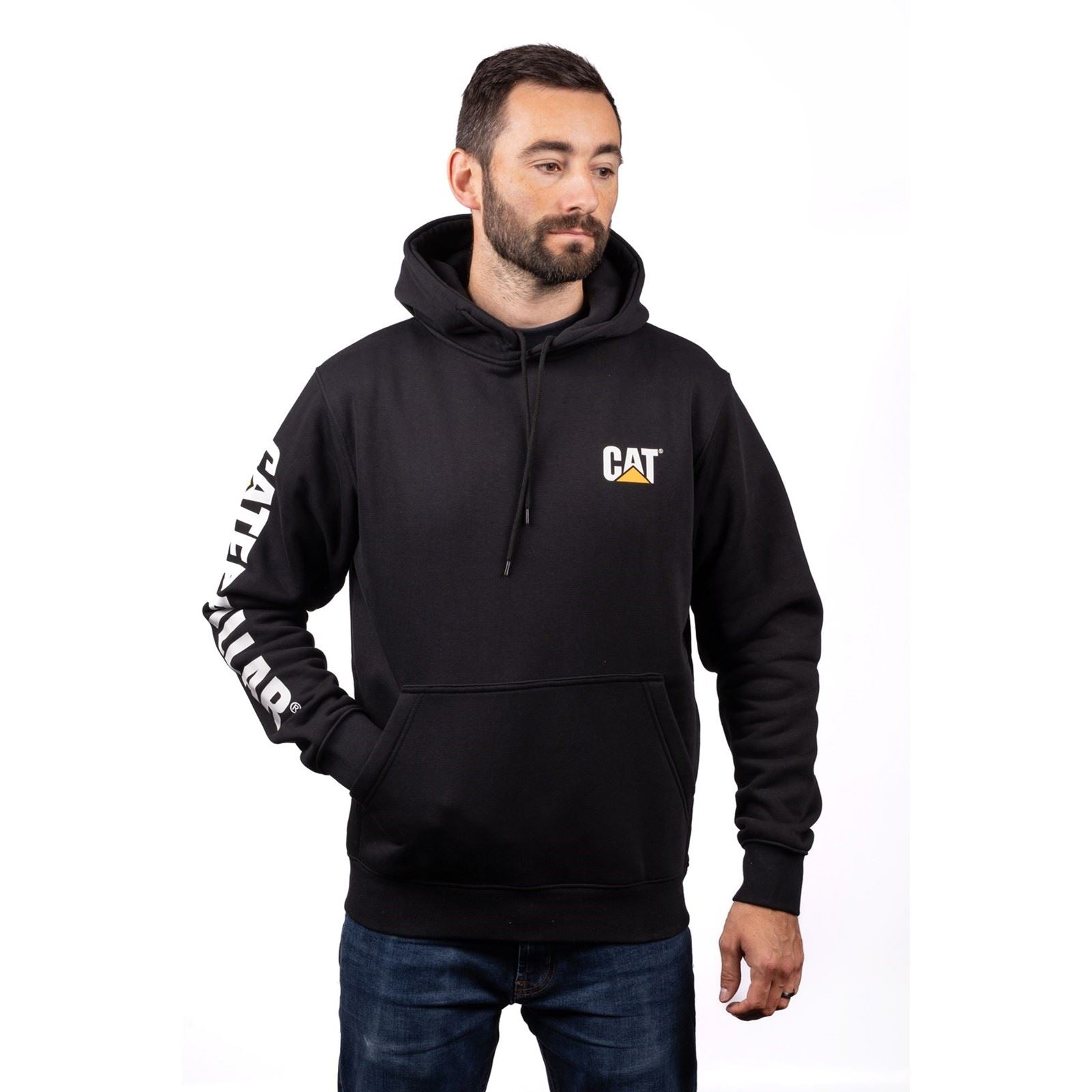 Caterpillar Trademark Banner Baumwolle Herren Schwarzes Kapuzensweatshirt