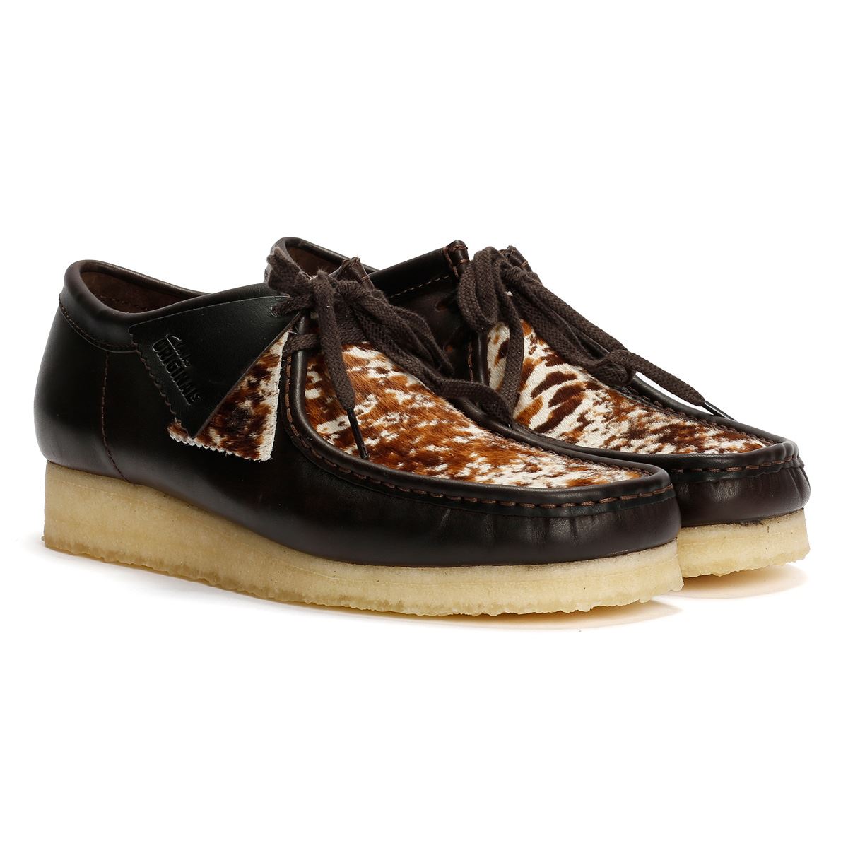 Clarks Originals Wallabee Cow Print Herren Schnürschuhe Aus Braunem Leder