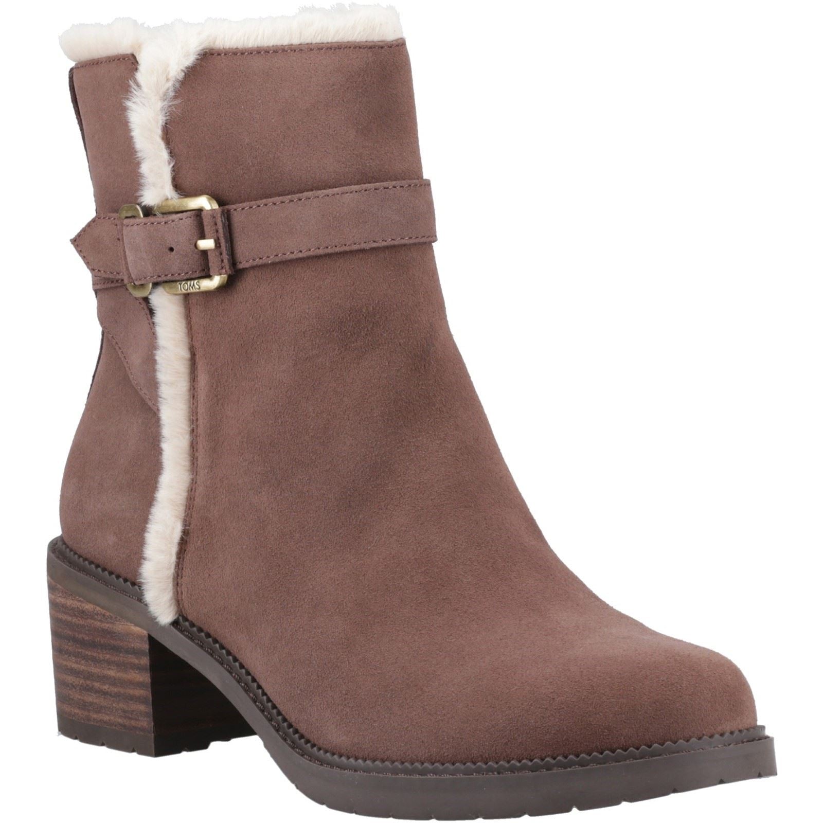 TOMS Hailey Buckle Leder Damen Eichenbraune Absatzstiefeletten