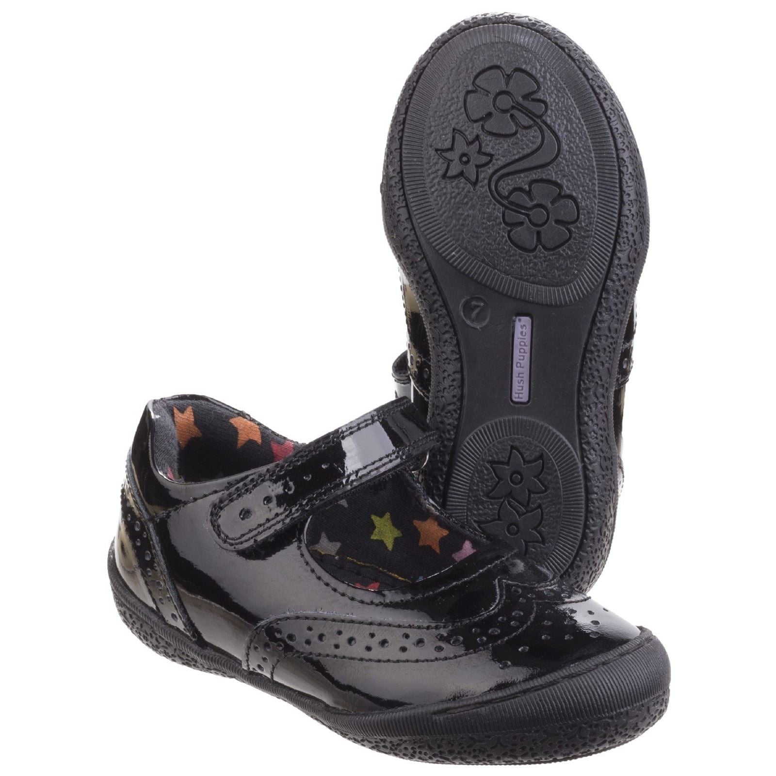Hush Puppies Rina Junior Patent Mädchenschuhe Aus Schwarzem Lackleder