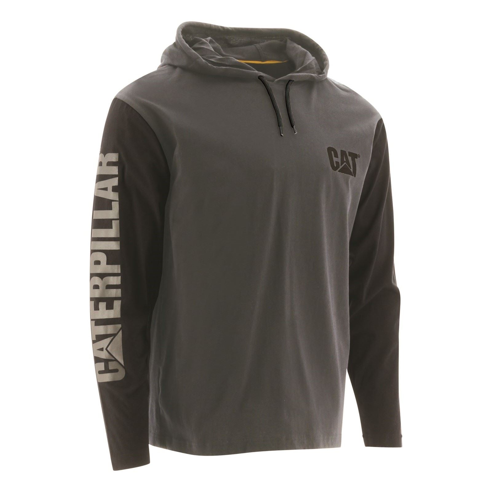 Caterpillar Hooded Long Sleeve Baumwoll Herren Graues T-Shirt