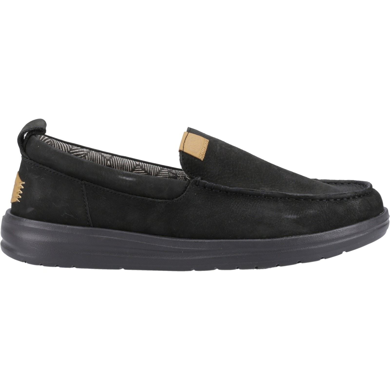 HEYDUDE Wally Grip Moc Leder Herren Schwarze Bootsschuhe