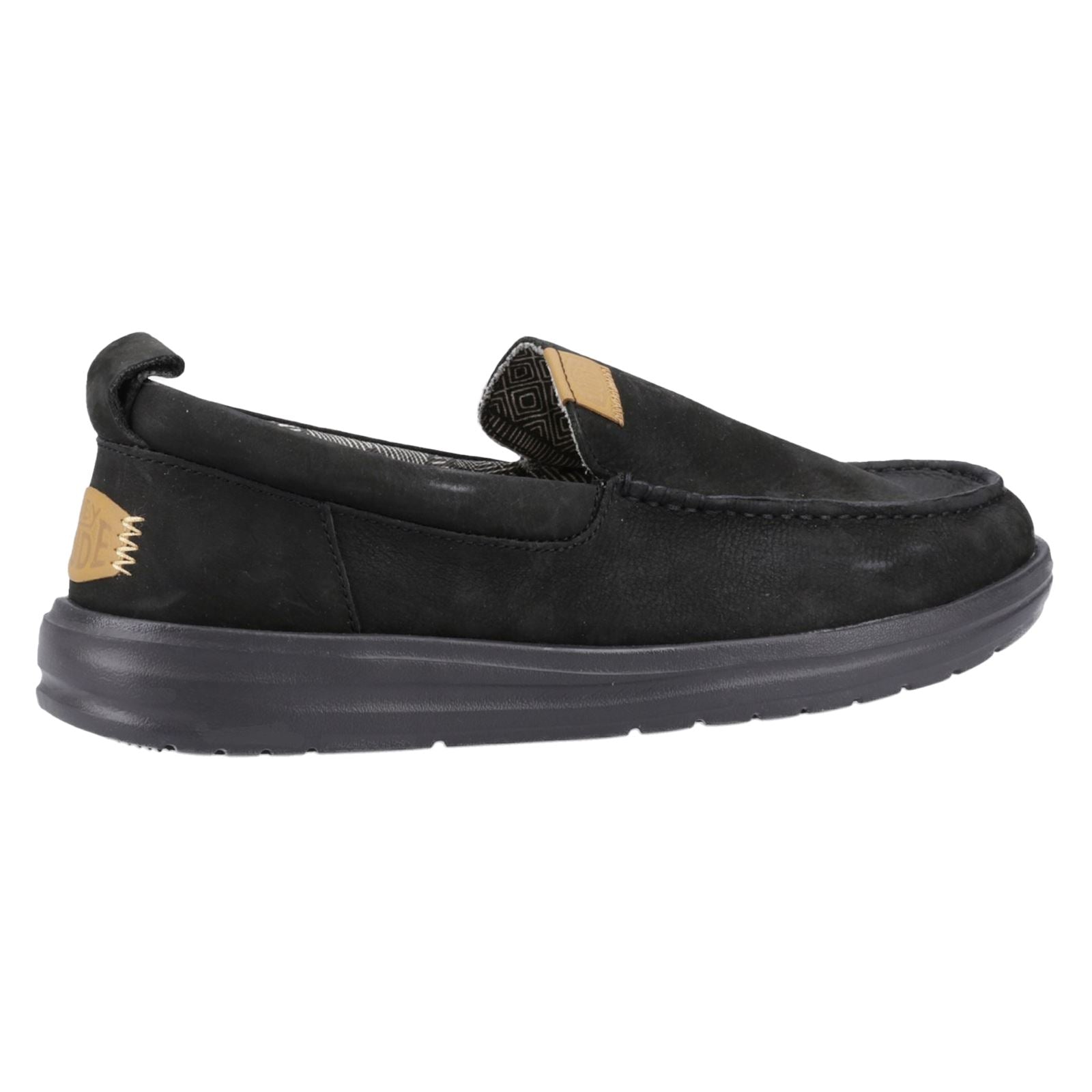 HEYDUDE Wally Grip Moc Leder Herren Schwarze Bootsschuhe