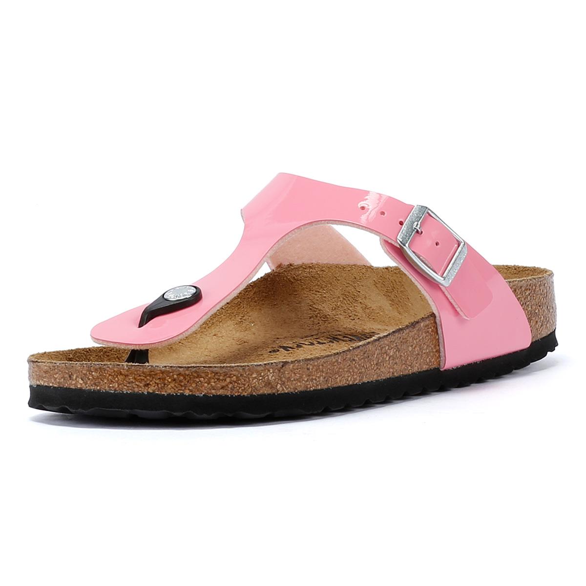 Birkenstock Gizeh Damen Sandalen In Lackoptik In Bonbonrosa/Schwarz