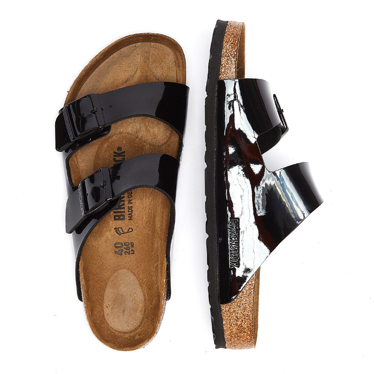Birkenstock Arizona Birko Flor Patent Damen Schwarz Sandalen