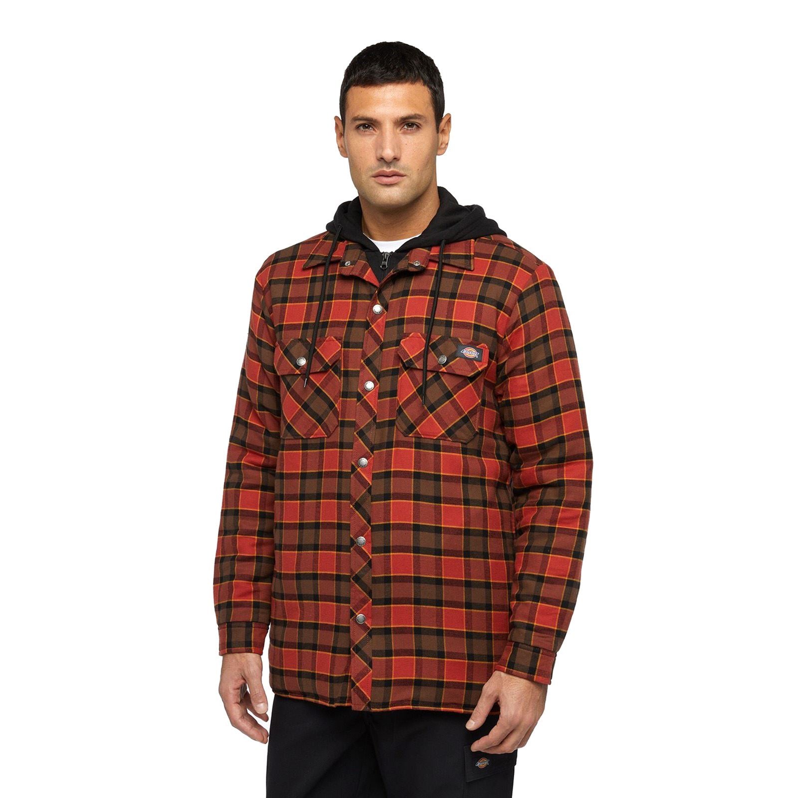 Dickies Fleece Hooded Flannel Shirt Herren Rotes Hemdjacke